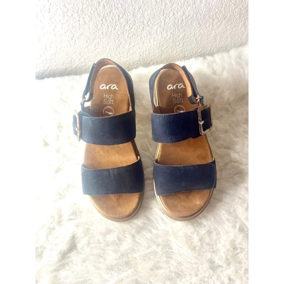 Ara Marbella Slingback Navy Suede Leather Platform Sandals Women Size 36/6 - Picture 1 of 7